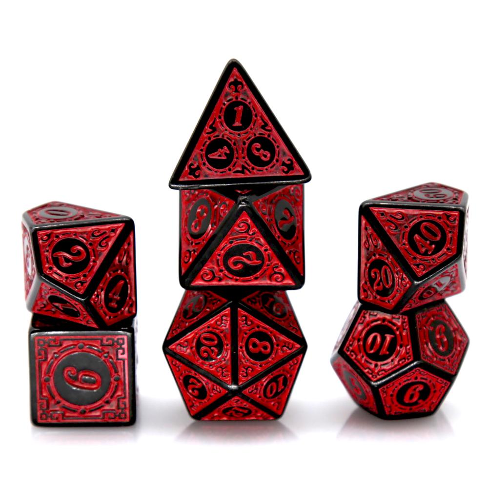 Board Game Rpg - 7Pcs Black Red Acrylic Polyhedral Dice