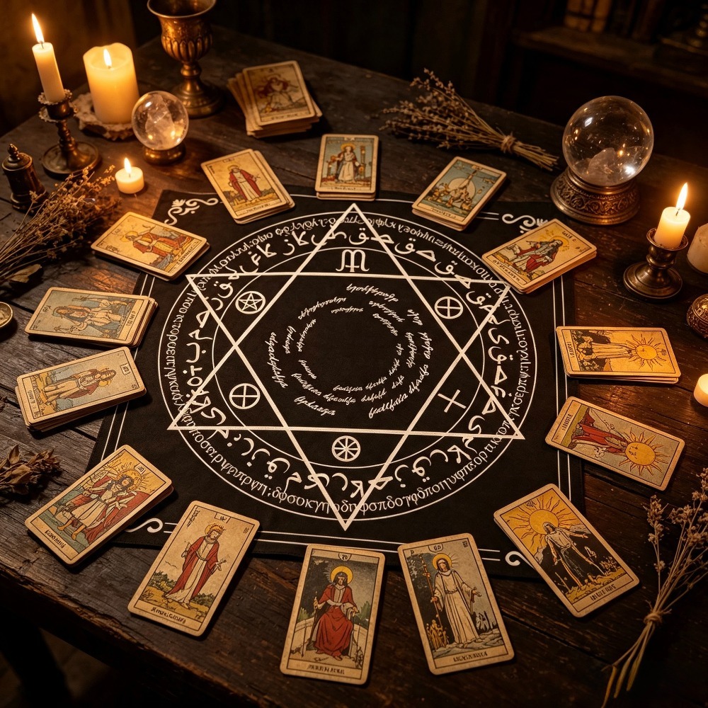 Board Game Vintage - 49cm Square Tarot Table Cloth, Black