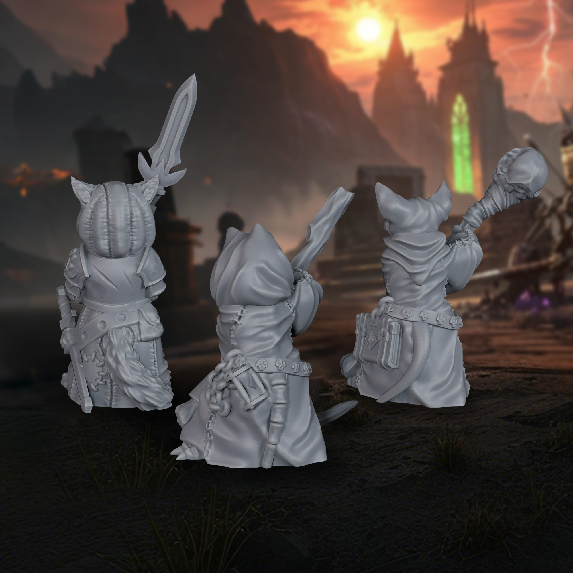Three Cat Warriors Miniatures  - đánh giá và giá Board Game Rpg